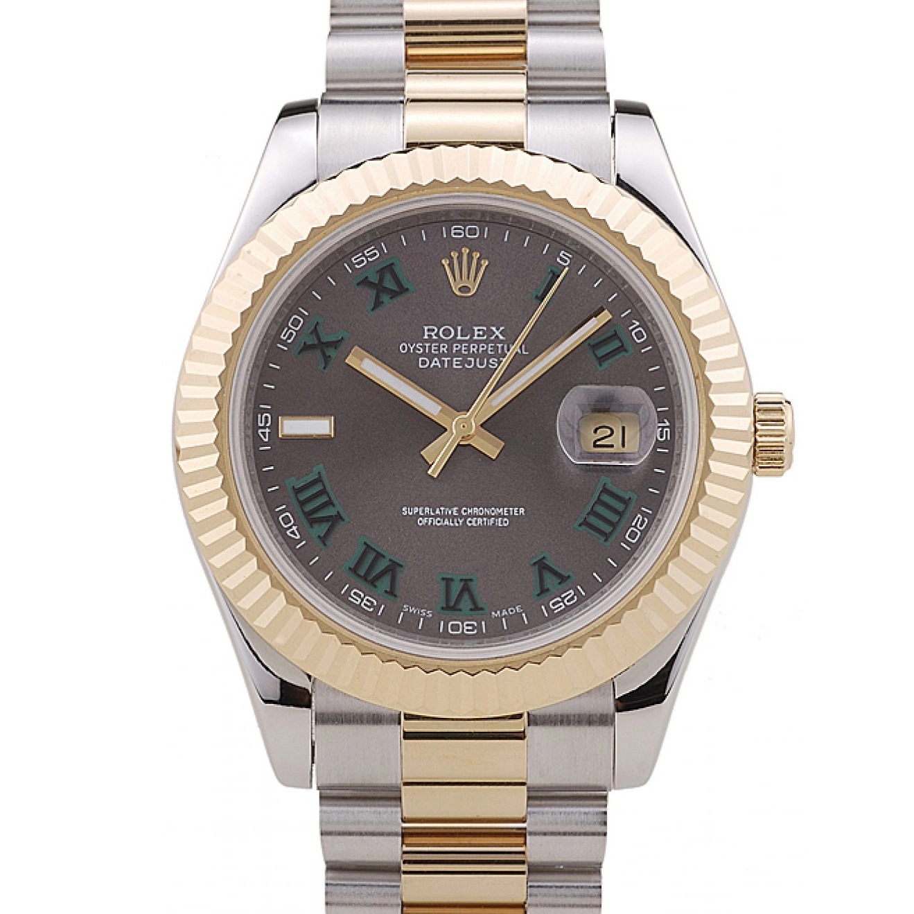 Aaa replica watch Datejust Bezel Grey Gold Rolex Ribbed 7479 Dial 0801